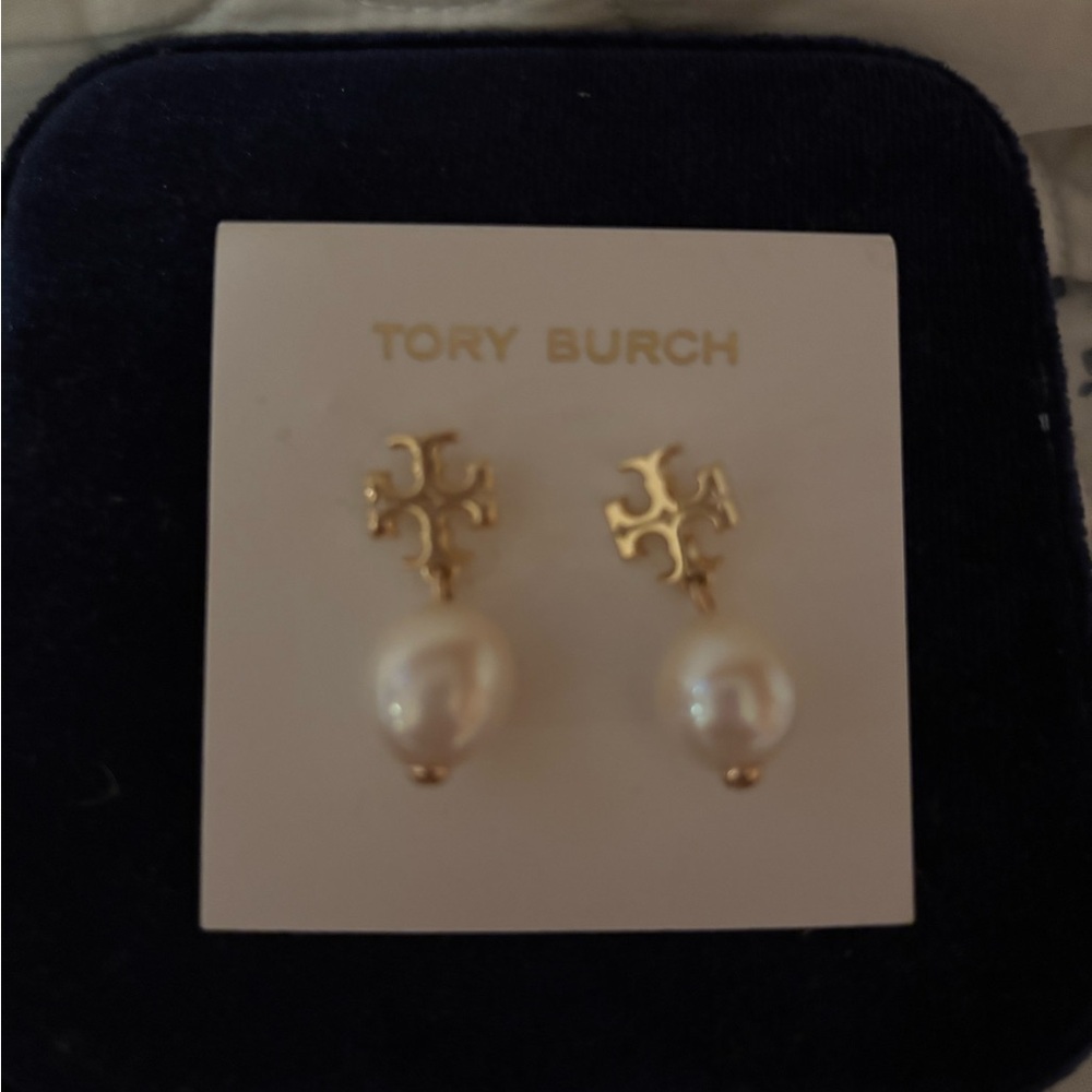 Tory Burch Gold and White Pearl Earrings